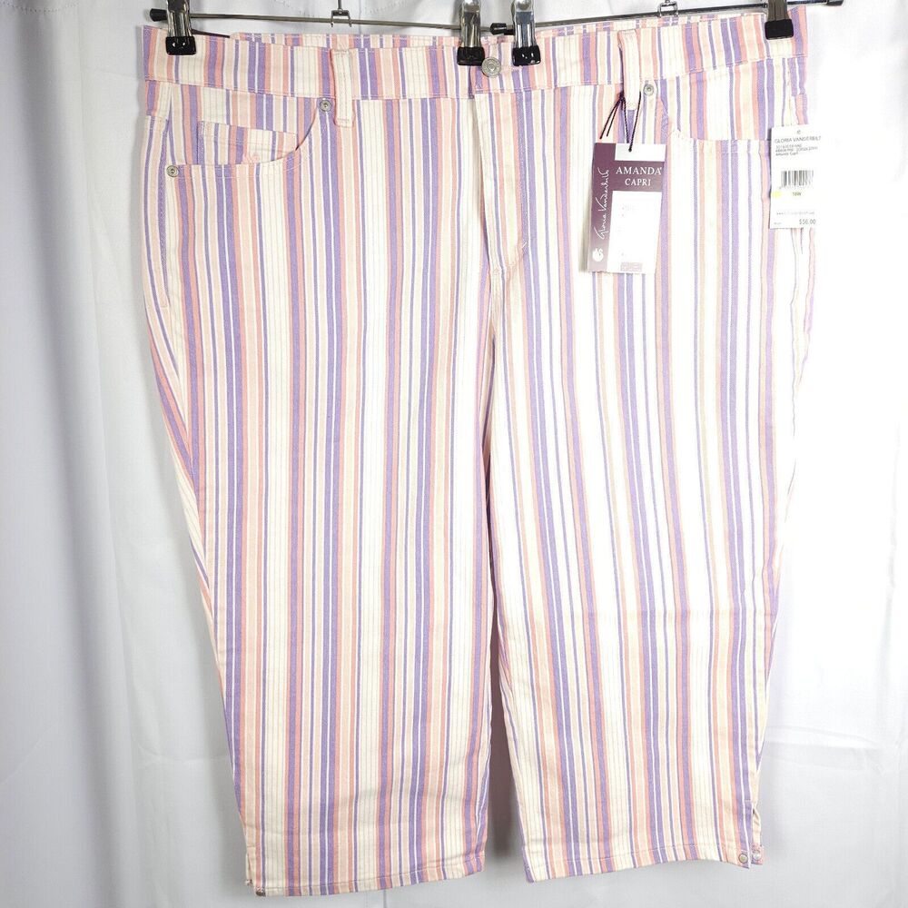NWT Gloria Vanderbilt Womens 18W 43x19 Pastel Striped High Rise Amanda‎ Capris